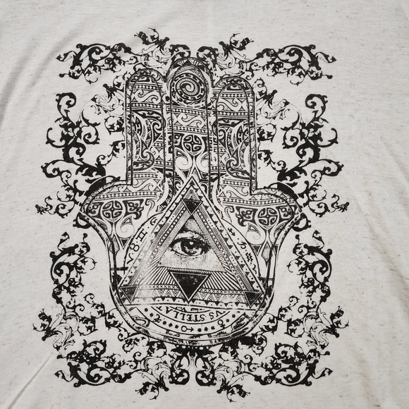 Ivory/Black Hamsa Eye Tunic Top, Women's M - Picture 3 of 11